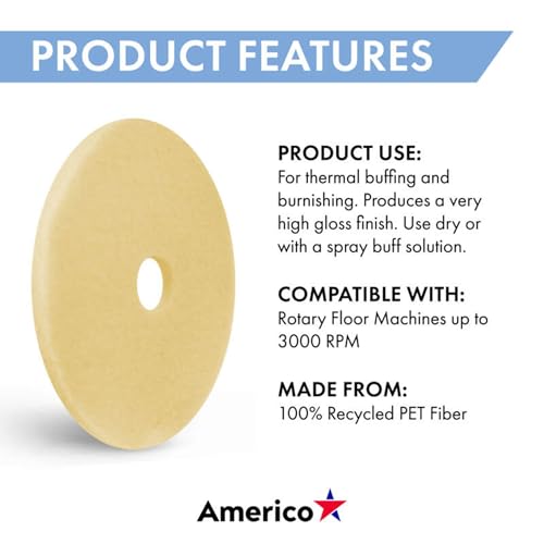 Americo Image-Beige Ultra High Speed Burnishing Floor Pad, Polish to High Gloss, Soft to Medium Finishes, Made in USA