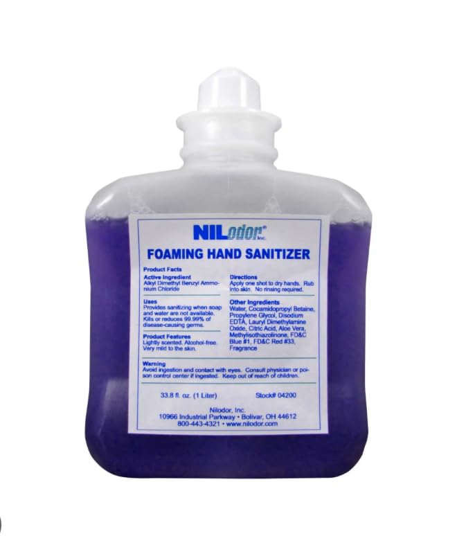 TTS Products Nilodor Foaming Hand Sanitizer Fresh Scent 1 liter (Refill 04200) 2 PACK