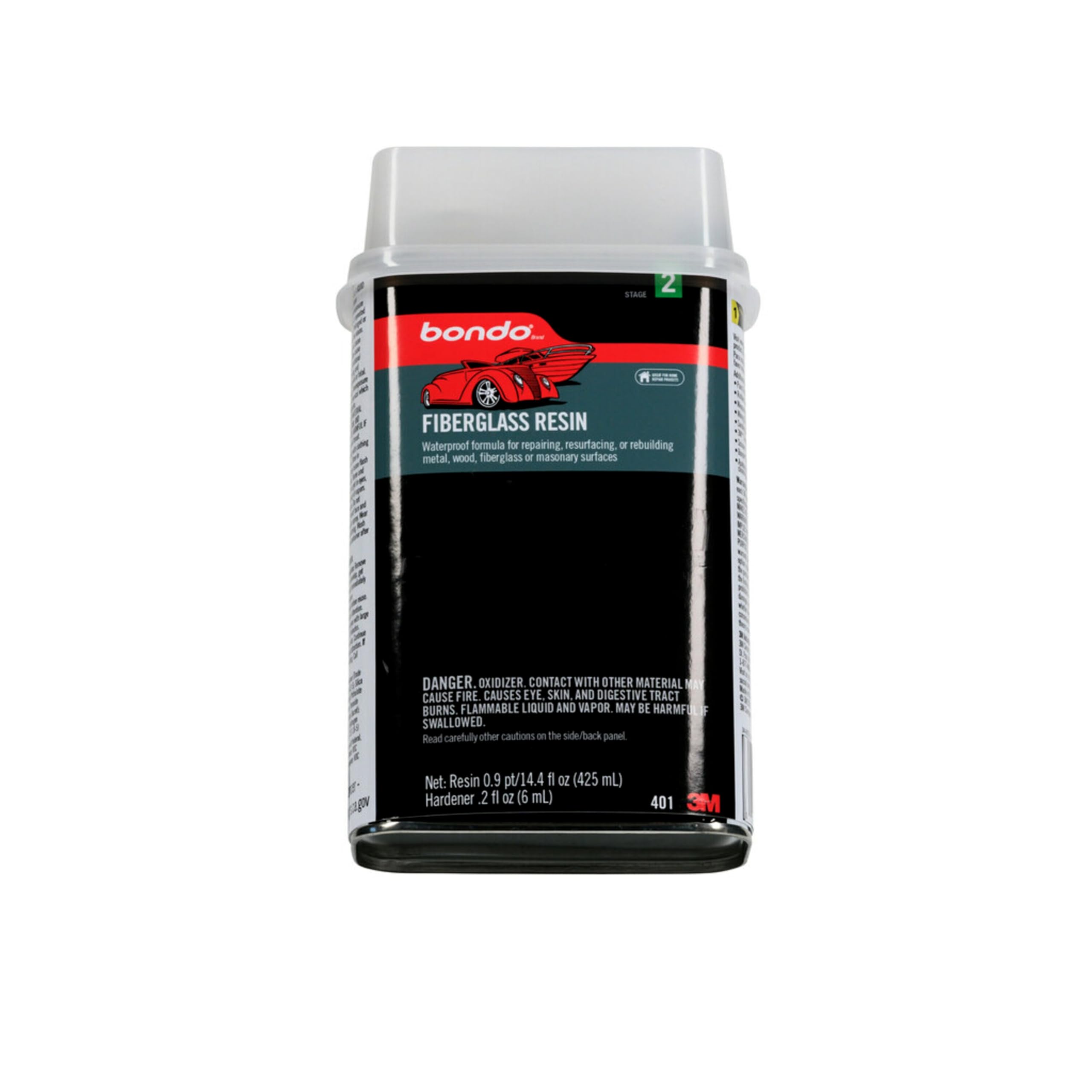 3M Bondo Fiberglass Resin 0.9 Pint, Stage 2, Waterproof Formula for Repairing, Resurfacing, or Rebuilding Metal, Wood, Fiberglass or Masonry Surfaces (401)