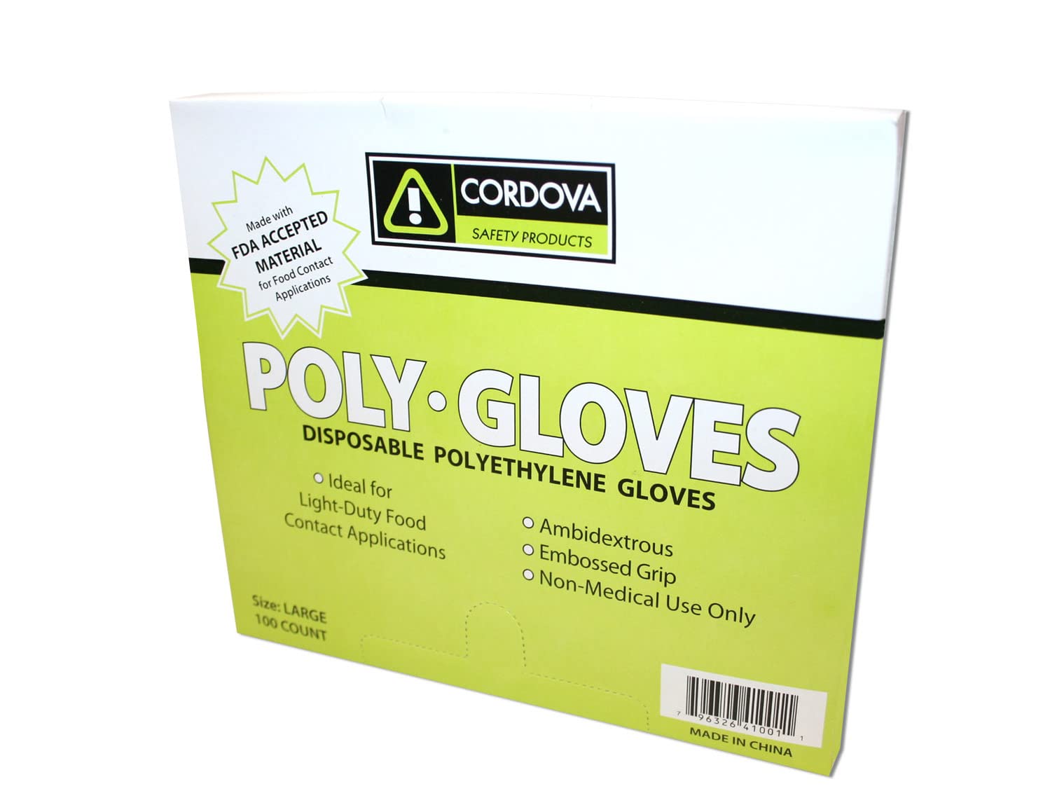 Cordova 4100L LDPE (Low Density), Polyethylene Gloves, Embossed, 1.25-MIL, 100 Envelopes of 100, Large, 10000-Pack