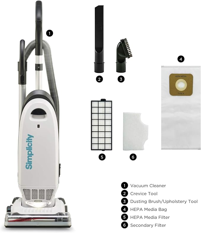 Simplicity Allergy Upright Vacuum Cleaner for Carpet, Hardwood & Rugs – Multi-Surface Pet Vacuum with HEPA Filtration & Bagged Design, S20EZM