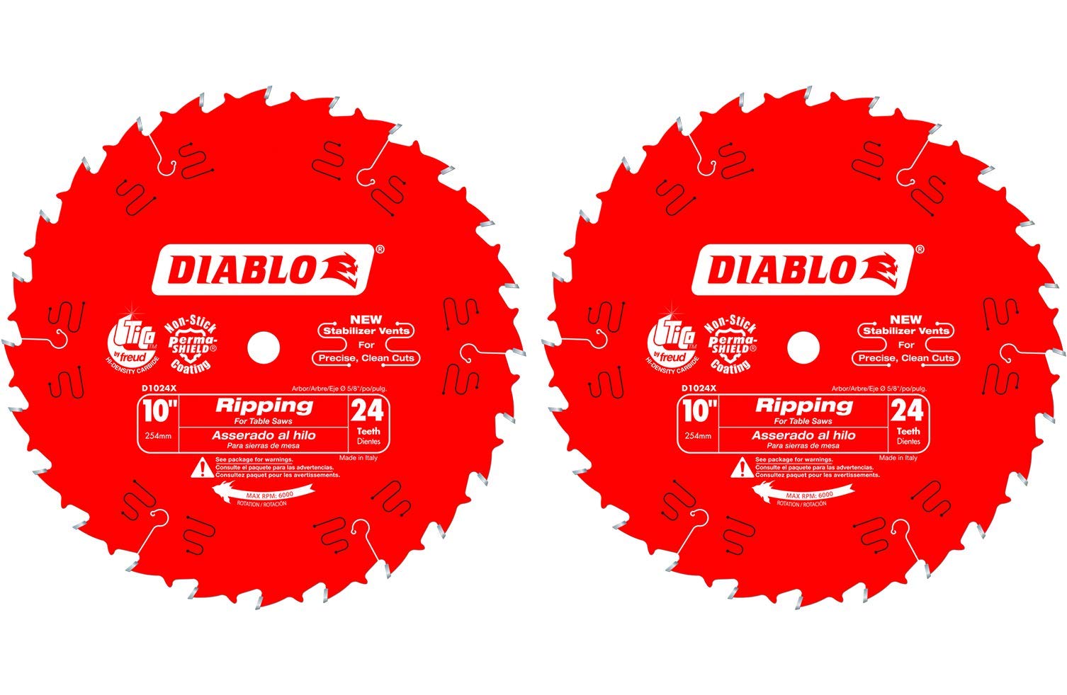 Freud D1024X Diablo 10-Inch 24-Tooth ATB Ripping Saw Blade 5/8-Inch Arbor and PermaShield Coating (2 Pack)