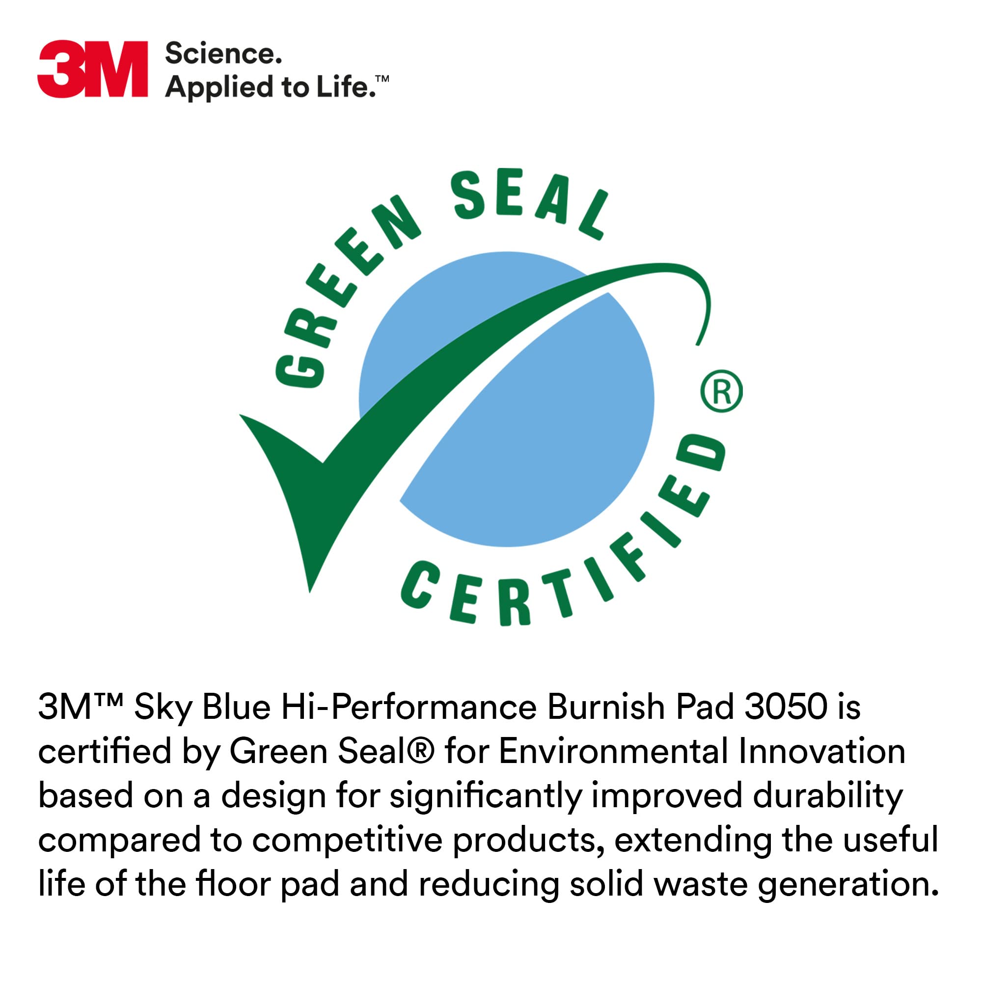 3M Hi-Performance Burnish Pad 3050, 21 in, 5/Case, Sky Blue, Polyester