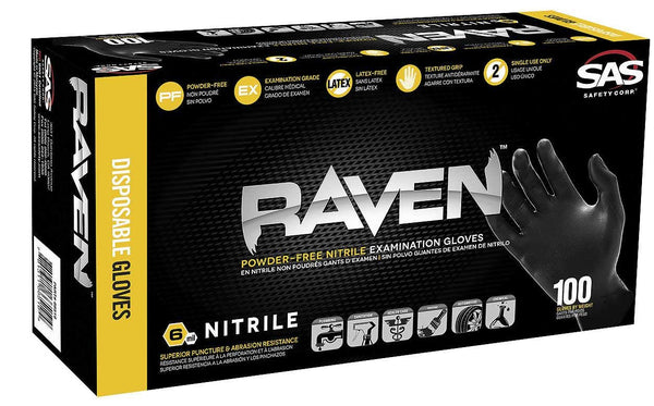 SAS Safety 66519 Nitrile Raven Powder-Free Disposable Glove, X