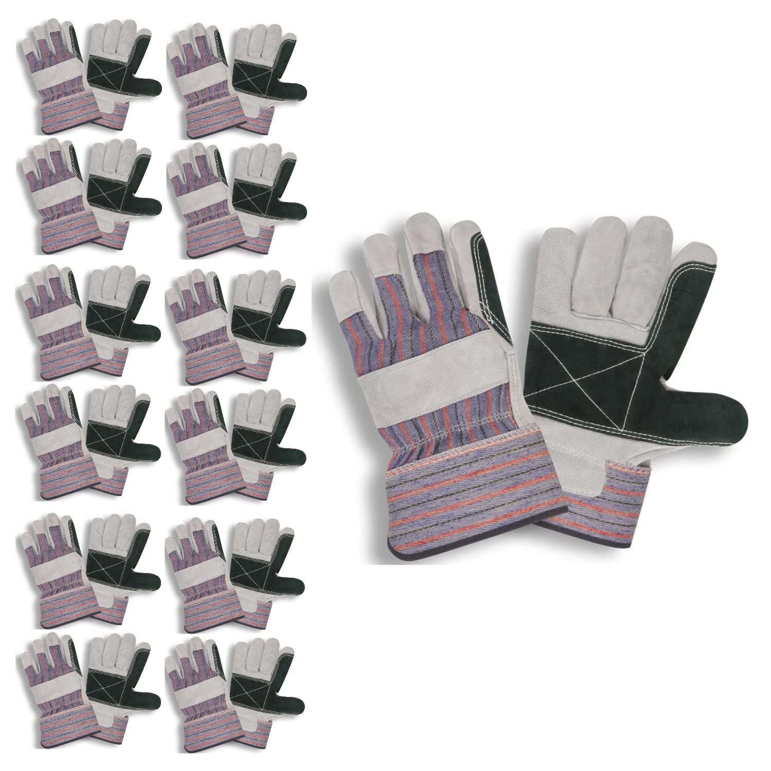 Cordova Regular Shoulder Leather Gloves, Double Palm, Rubberized Safety Cuff, 12-Pack