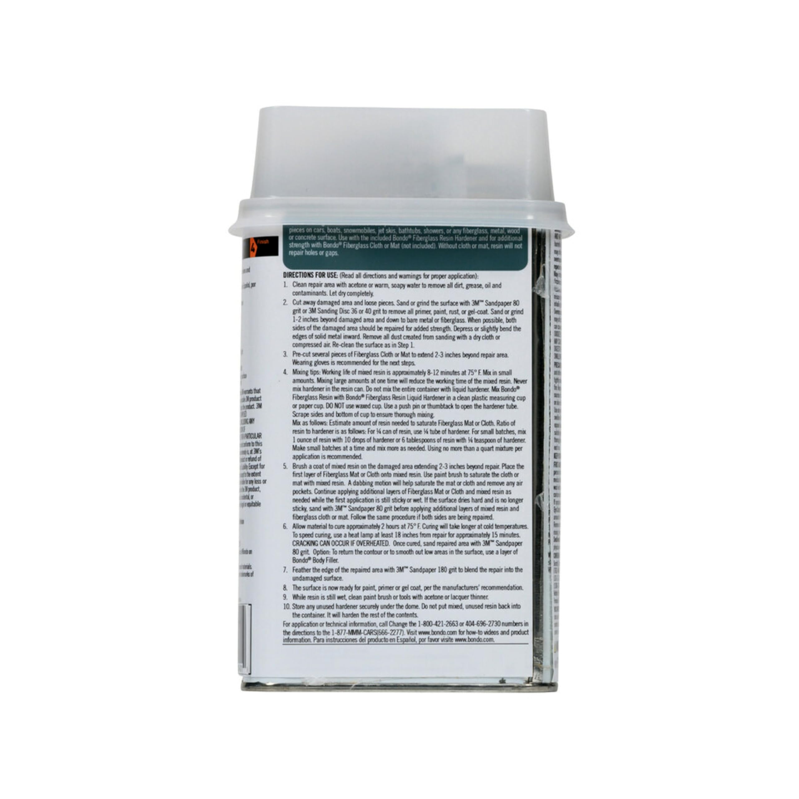 3M Bondo Fiberglass Resin 0.9 Pint, Stage 2, Waterproof Formula for Repairing, Resurfacing, or Rebuilding Metal, Wood, Fiberglass or Masonry Surfaces (401)