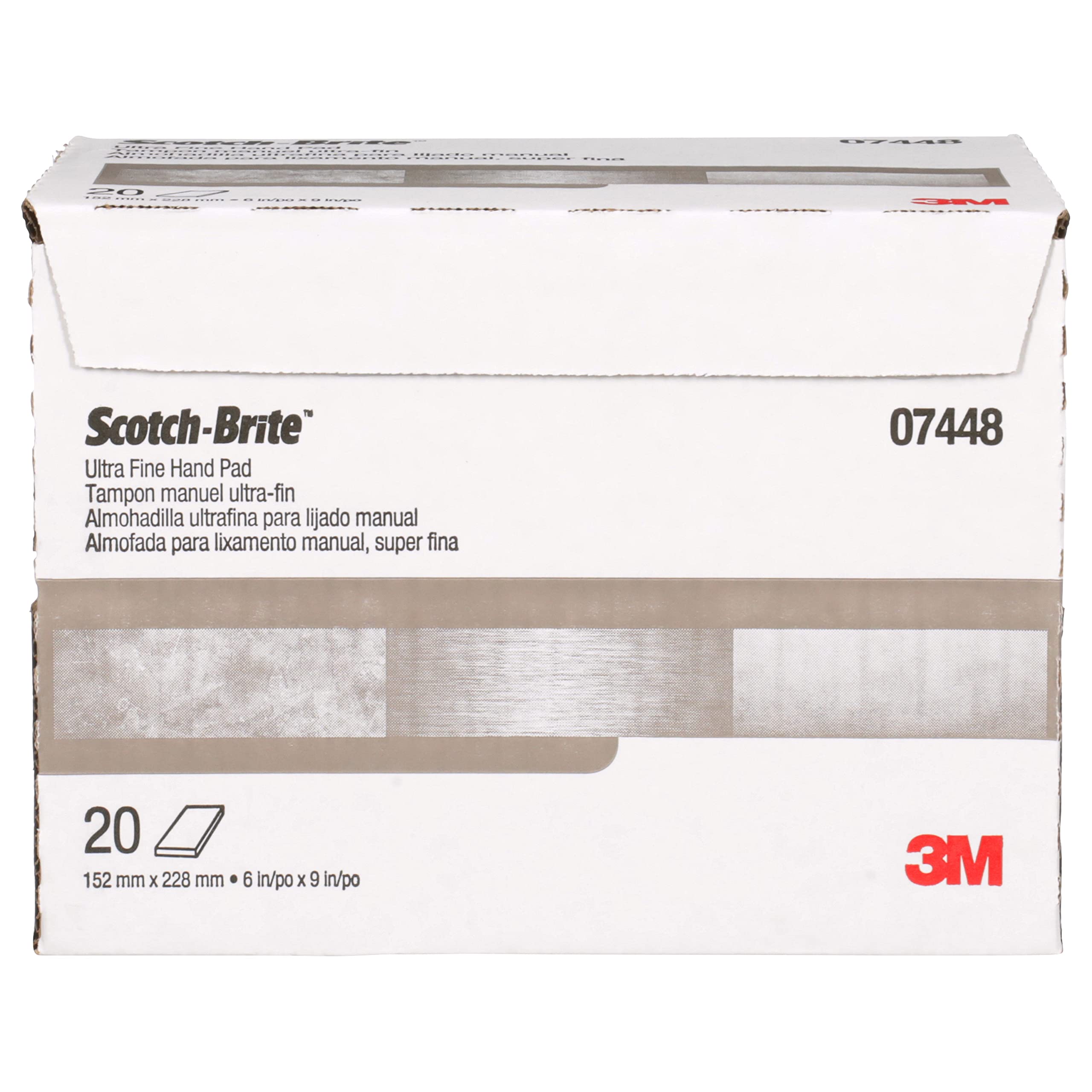 Scotch-Brite(TM) Ultra Fine Hand Pad 07448, Silicon Carbide, 6" Width x 9" Length, Ultra Fine Grit