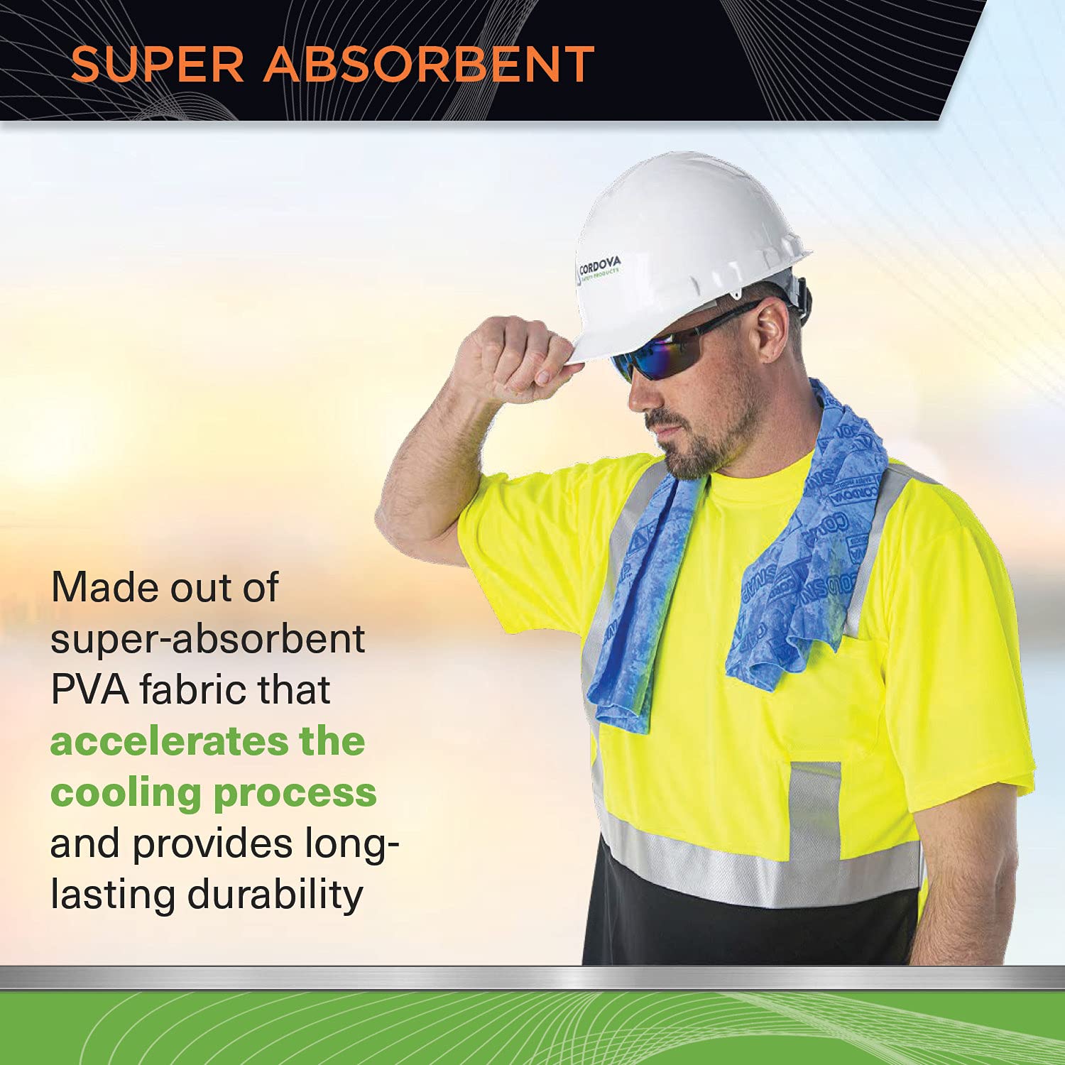 Cordova CT Coldsnap Cooling Towel, Super Absorbent & Evaporative PVA Material, 33.5 X 13 Inches