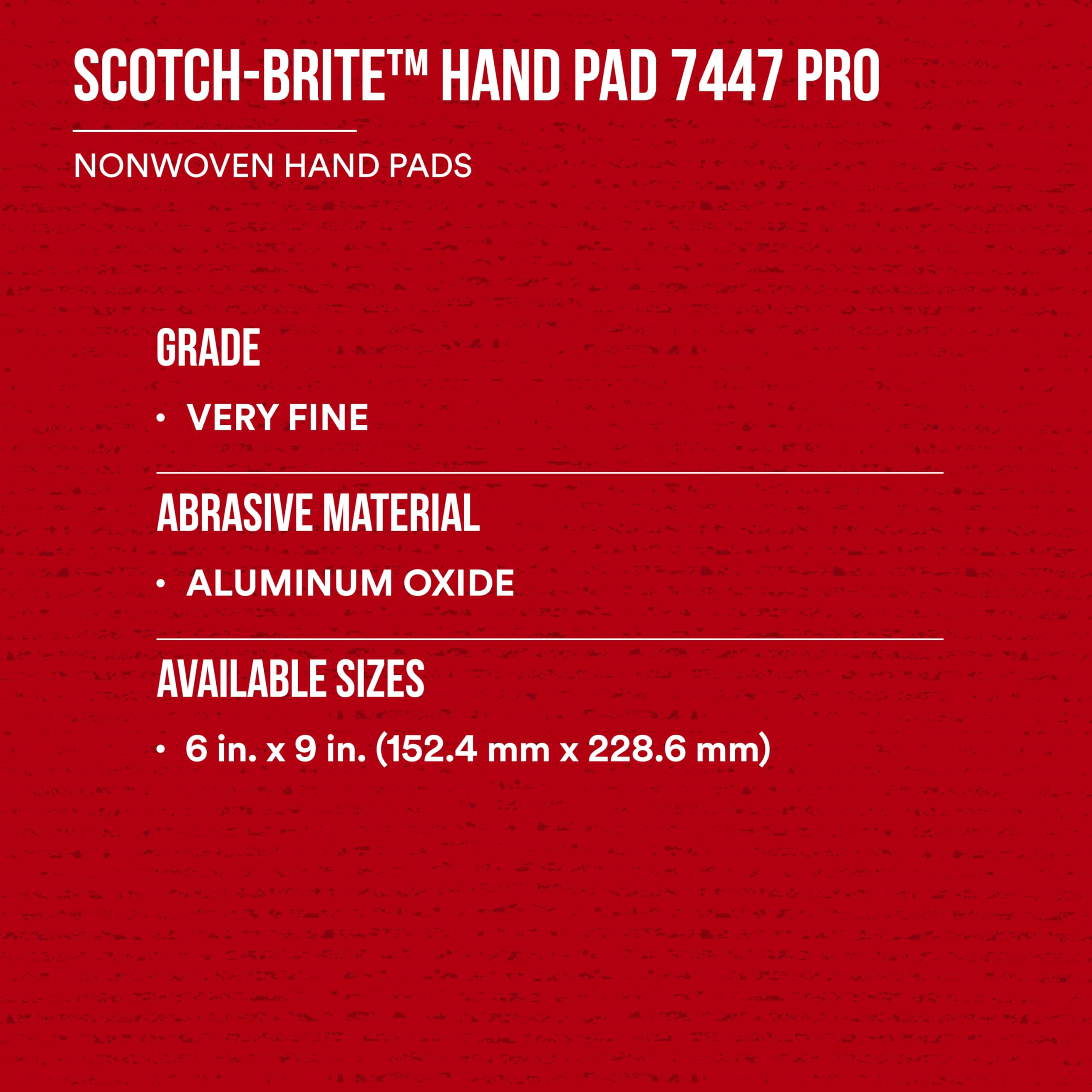 3M Scotch-Brite 7447B Pro Hand Pad, Very Fine Grade, Bulk Pack of 60, 6 in x 9 in, No Perforations, Aluminum Oxide, Load Resistant, General Purpose Sanding, Surface Activation, Pre-Paint Scuffing