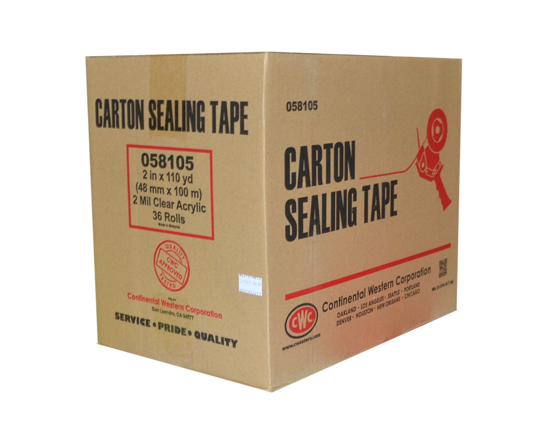 CWC Carton Sealing Tape - 2 mil, 2" x 110 yds, Clear (Pack of 36 rolls)