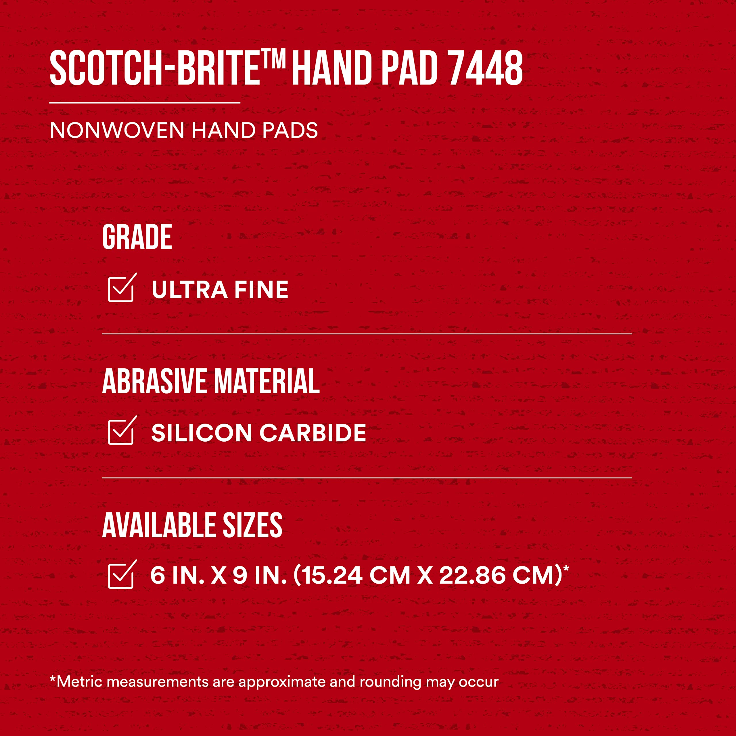 Cubitron Scotch-Brite Ultra Fine Grade 7448 Hand Pad, Pack of 20, 6 in x 9 in Hand Pads, Nonwoven Silicon Carbide, Surface Preparation, Scuffing, and Cleaning, Gray