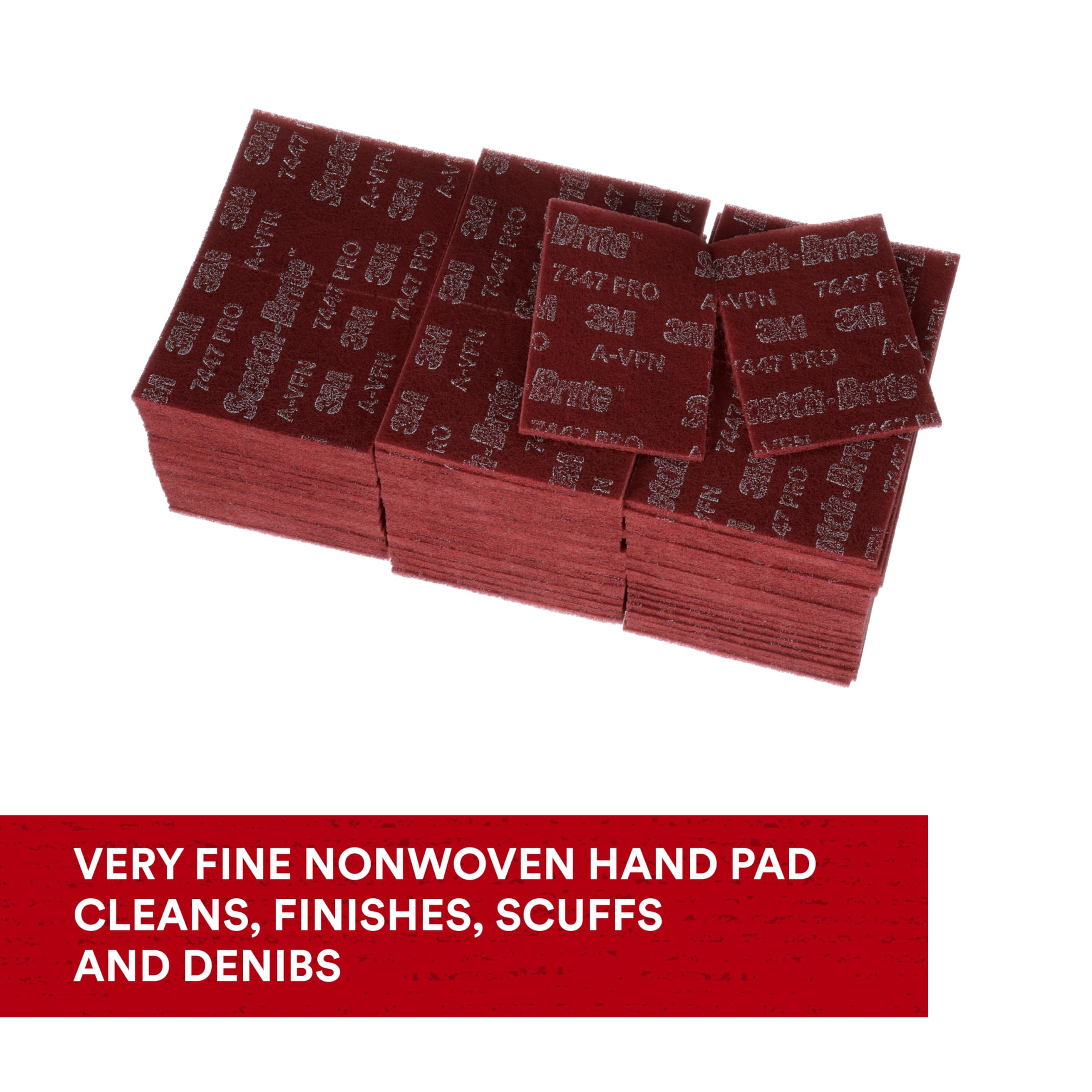 3M Scotch-Brite 7447B Pro Hand Pad, Very Fine Grade, Bulk Pack of 60, 6 in x 9 in, No Perforations, Aluminum Oxide, Load Resistant, General Purpose Sanding, Surface Activation, Pre-Paint Scuffing