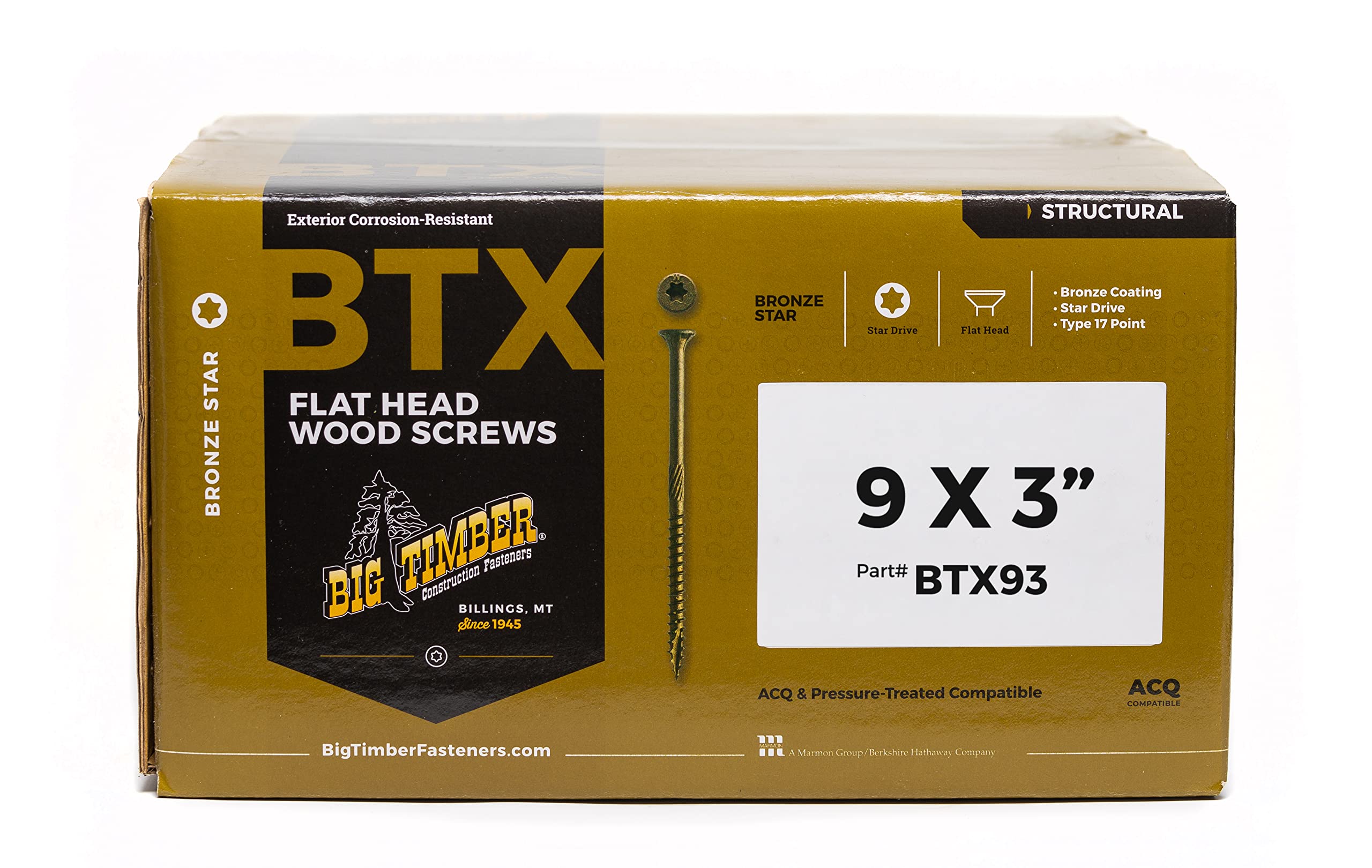 Big Timber BTX93#9 by 3-inch T-25-drive bit Bronze Star Flat Head Screws-Exterior,(2000 per Box)