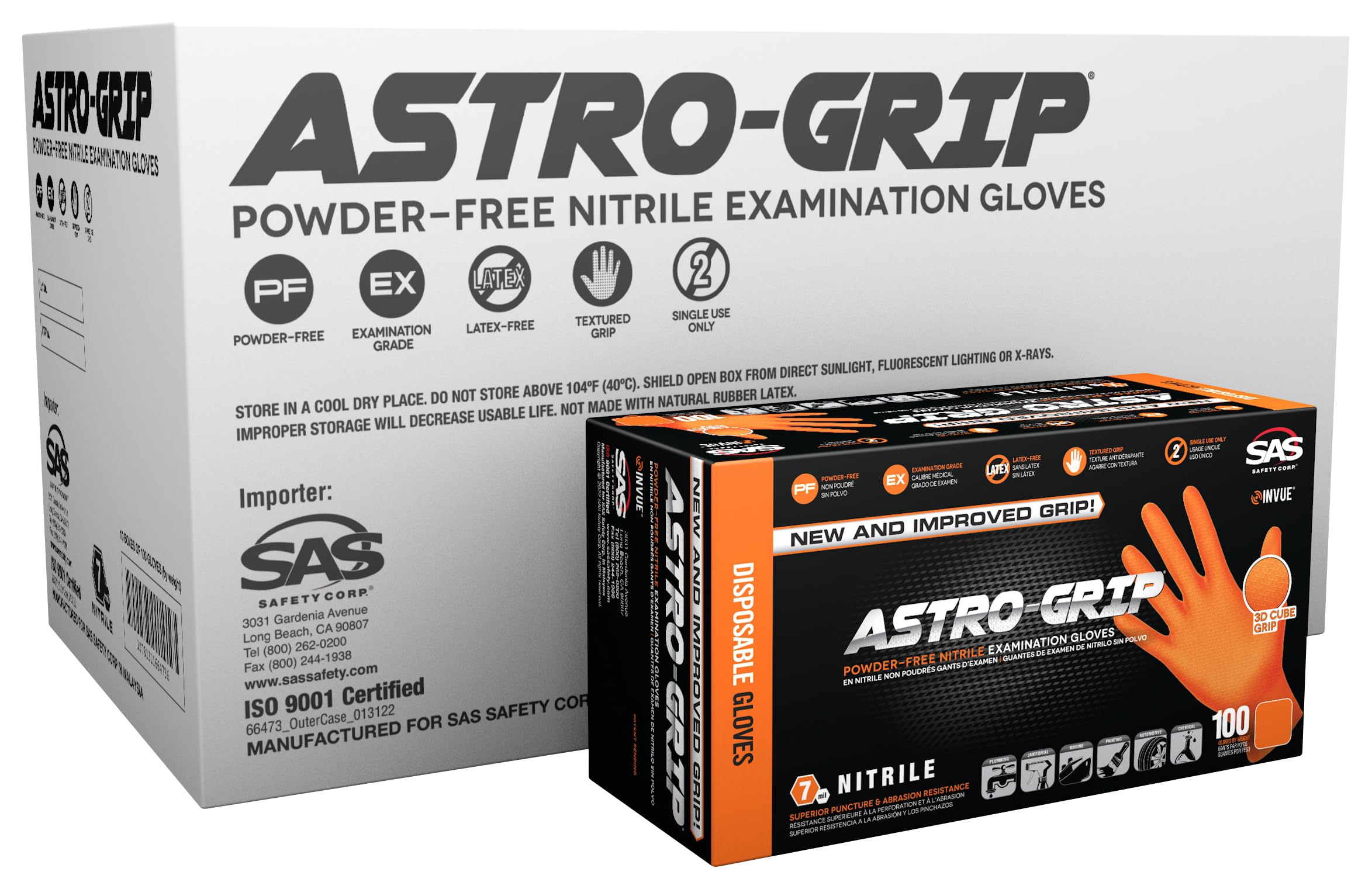 SAS Unisex Astro-grip Powder-free Exam Grade Nitrile Disposable Gloves - 10 Boxes / 100 Each. 1000 Gloves TotalGloves XL