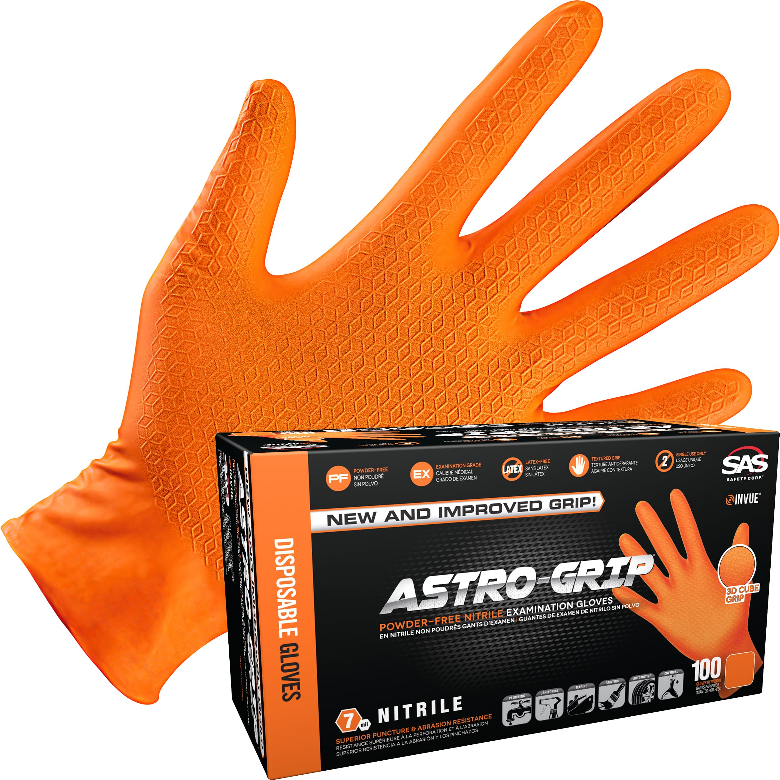 SAS Unisex Astro-grip Powder-free Exam Grade Nitrile Disposable Gloves - 10 Boxes / 100 Each. 1000 Gloves TotalGloves XL