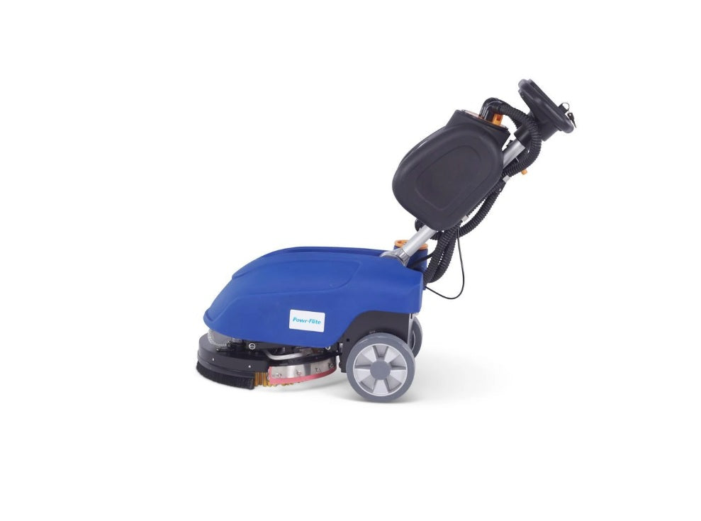Powr-Flite PS030-W14-UG Compact Floor Scrubber, 13 Inch Cleaning Path, Battery Powered, 2 Gallon Tank, 135 Pounds, Blue