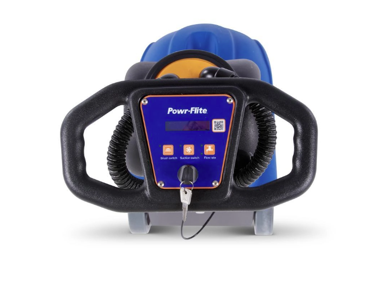 Powr-Flite PS030-W14-UG Compact Floor Scrubber, 13 Inch Cleaning Path, Battery Powered, 2 Gallon Tank, 135 Pounds, Blue