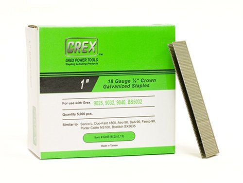 GREX GNS18-25 18 Gauge 1/4-Inch Crown 1-Inch Length Galvanized & Coated Staples (5,000 per box)