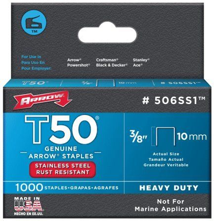 Arrow Fastener 506SS1 3/8" T50 Stainless Steel Staples  1,000 per Box