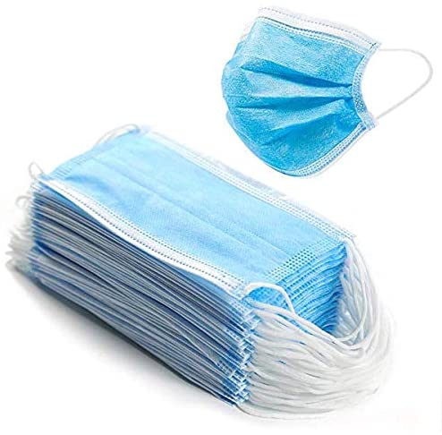 Face Mask (Pack of 50), Blue Single Use Disposable 3-ply Ear loop