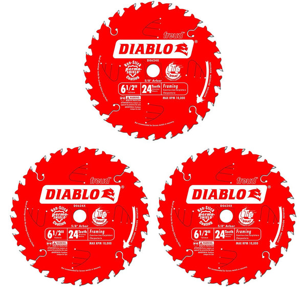 Freud D0624X Diablo 6-1/2-Inch 24-Tooth ATB Framing Saw Blade 5/8-Inch Arbor (4 Pack)