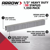 Arrow Heavy Duty T50 Staples for Upholstery, Construction, Furniture, Crafts
