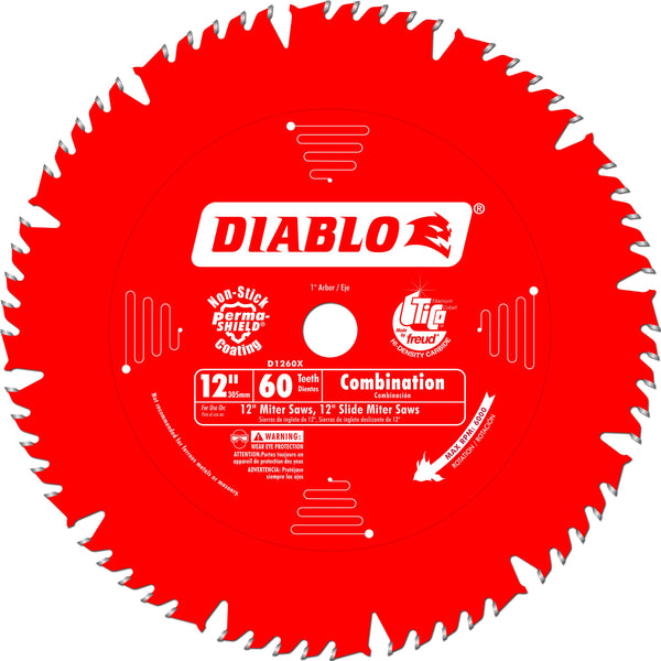 Diablo 12Inch x 60Tooth Comb Combination Saw Blade with 1Inch Arbor