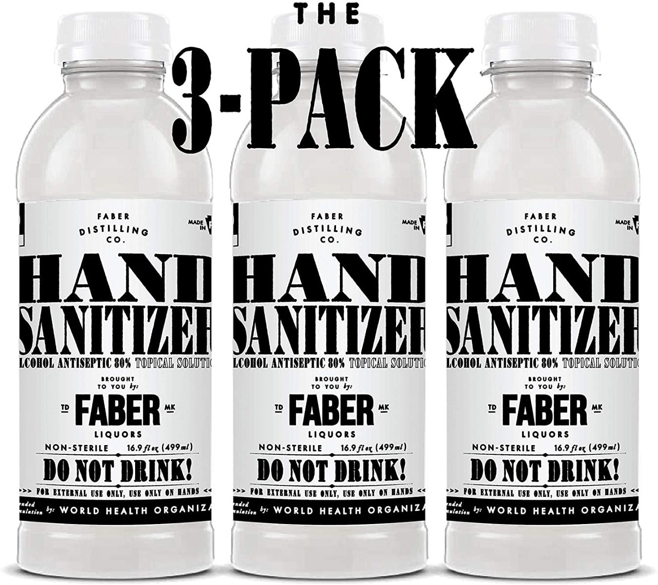 Faber Hand Sanitizer | 16 Oz Bottle | (  3-Pack ) | 80 Percent Isopropyl Alcohol Based Disinfecting Hand Cleanser, Unscented & Rinse Free Liquid Antiseptic Hand Sanitizer Refill, No Added Fragrance or Gels