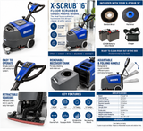 X-Scrub 16" Commercial Battery-Powered Automatic Floor Scrubber w/ Battery
