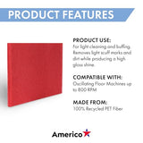 Americo Red Buffer Floor Pad, for Light Cleaning and Buffing, Made of 100% Recycled Content, USA Made
