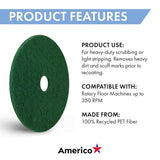 Americo Green Scrub Floor Pad, Cleaning Pad for Hard Surfaces, Made of 100% Recycled Content, USA Made