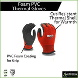 Cordova Cold Snap Flex Gloves, Two-Ply, Red Nylon Shell, Terry Lining, Black Foam PVC Palm, ANSI Cut Level A3, 12-Pack