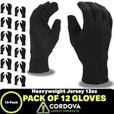 Cordova Standard Weight Gloves, Brown Jersey, Clute Cut, Knit Wrist, 12-Pack