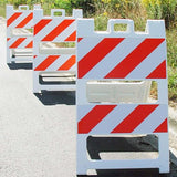 Plasticade All-Plastic A-Frame Type 1 Barricade - Durable, High-Visibility Traffic Control Solution with Built-in Handle and Click Lock Hinges