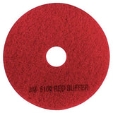 3M Red Buffer Pad 5100, Floor Buffer, Machine Use (Case of 5)