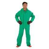 Cordova RS452G4XL Apex Fr .45 MM Green PVC/Nylon Scrim/PVC, 2-Piece Acid/Chemical Suit, Limited Flame Resistant, Storm Fly Front, Bib Style Pants With Suspenders, Attached Hood, 4X-Large, 3-Pack