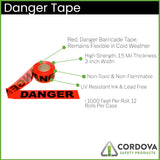 Cordova Pro Pack Red Danger Barricade Tape, 3 in. x 1000 ft. Roll, 12-Pack