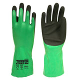 Cordova Tandem Chem Two-Layer Green/Black Sandy Nitrile Coating Gloves, 18-Gauge Nylon Liner, 12-Inch Length, 12-Pack