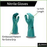 Cordova Premium Green Nitrile Gloves, Flock-Lined, 15-MIL, Diamond Embossed Grip, 12-Pack