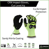 Cordova 7755L OGRE CRX-3 Gloves, 15G Hi-Vis Green CRX Fiber (No Glass Or Steel), Black Sandy Nitrile Palm Coating, Sonic Welded TPR, ANSI Cut Level A3, Large, 3-Pack