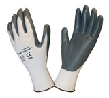 Cordova Cor-Touch II 13-Gauge Gloves, White Polyester Shell, Gray Flat Nitrile Palm Coating, 12-Pack