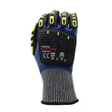 Cordova 3726TPRL Tuf-Cor Impact Gloves, 13-Gauge HPPE/Glass Fiber Shell, Blue Nitrile Full Coating, Black Sandy Nitrile Palm Coating, TPR Protectors, ANSI Cut Level A4, Large, 3-Pack