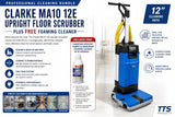 Clarke MA10 12E Upright Floor Scrubber, 110V, 12" Cleaning Path with Free Champion Sprayon Carpet & Upholstery Foaming Cleaner 18 oz