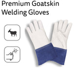 Cordova Premium Grain Goatskin Mig-Tig Gloves, 4-Inch Blue Split Cowhide Gauntlet Cuff, Aramid Sewn, 12-Pack