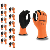 Cordova Conquest Hv Gloves, Premium, Hi-Vis Orange Nylon/Spandex Shell, Black Foam Nitrile/Pu Palm Coating, 12-Pack