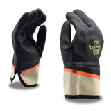 Cordova 5300J Oil Demon Black/Orange Double Dipped PVC Gloves, Sandy Finish, Jersey Lined, Safety Cuff, Large, 12-Pack