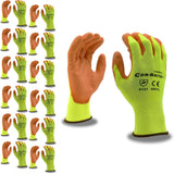 Cordova Cor-Brite 13-Gauge Gloves, Yellow Polyester Shell, Orange Polyurethane Palm Coating, 12-Pack