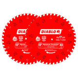 Diablo General Purpose Carbide Circular Saw Blade with Perma-Shield Non-Stick Coating - Ideal For Cross-Cutting or Ripping Projects - 12" x 44-Tooth, 2-Pack - D124444VP