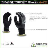 Cordova Tuf-Cor Touch Gloves, 13-Gauge Black Polyester, Blue Nitrile, Black Sandy Nitrile Palm, ANSI Cut Level A1, 12-Pack