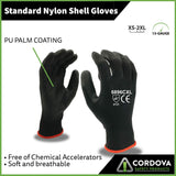 Cordova Standard Gloves, 13-Gauge, Nylon Shell, Polyurethane Palm Coating, 12-Pack